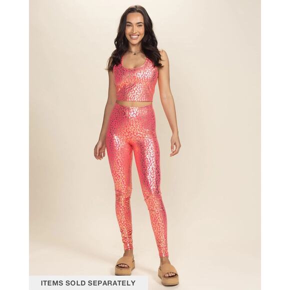 Spirithoods Metallic Leggings Neon Pink Leopard Elastic Waist High-Rise Sz L - Picture 1 of 12